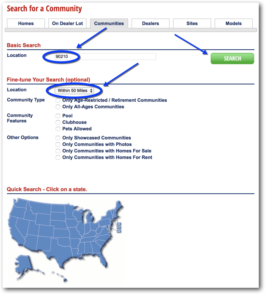 search for mobile home community